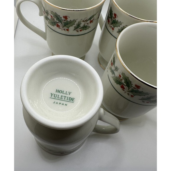 Vintage Set of 4 Irish Mugs Brand New In Box. Pedestal Base Holly & Berries. - Picture 6 of 9